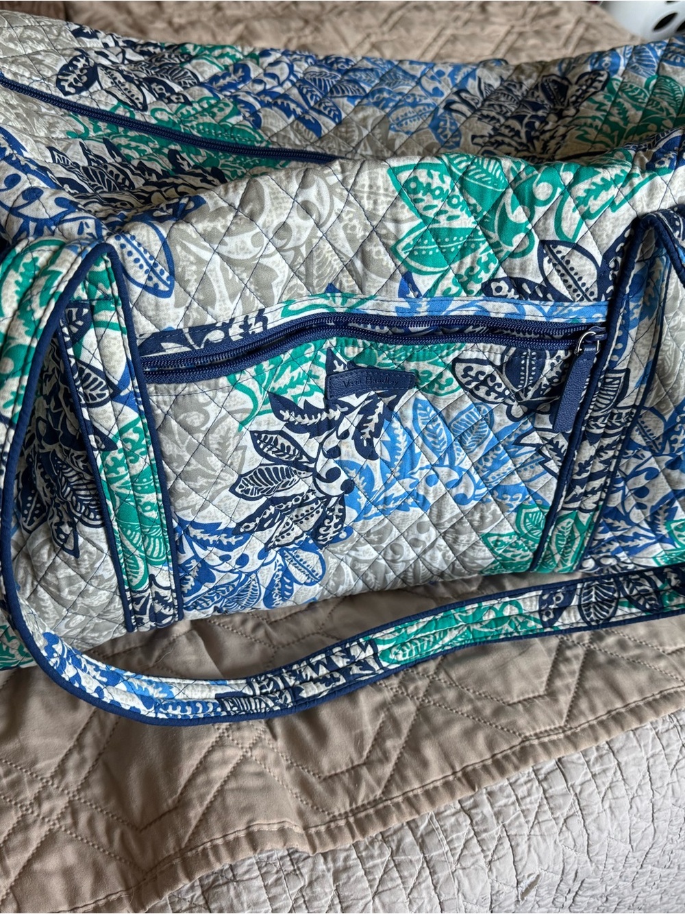Vera Bradley Quilted Floral Travel Tote in Teal, Blue & Gray